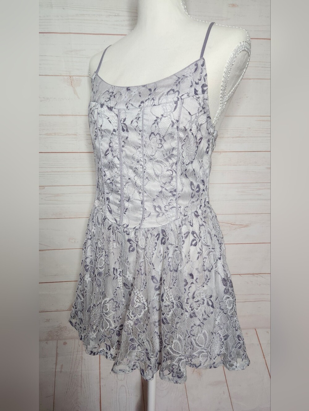 Urban Outfitters Kimchi Blue Lavendar Lace Romper with Spaghetti Straps | Medium